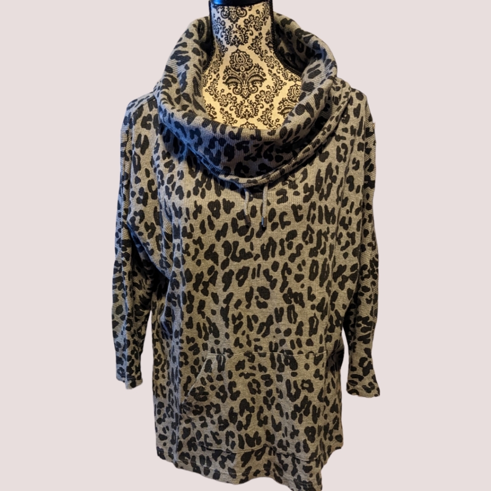 Style & Co Cowl Neck Black and Gray Animal Print Top